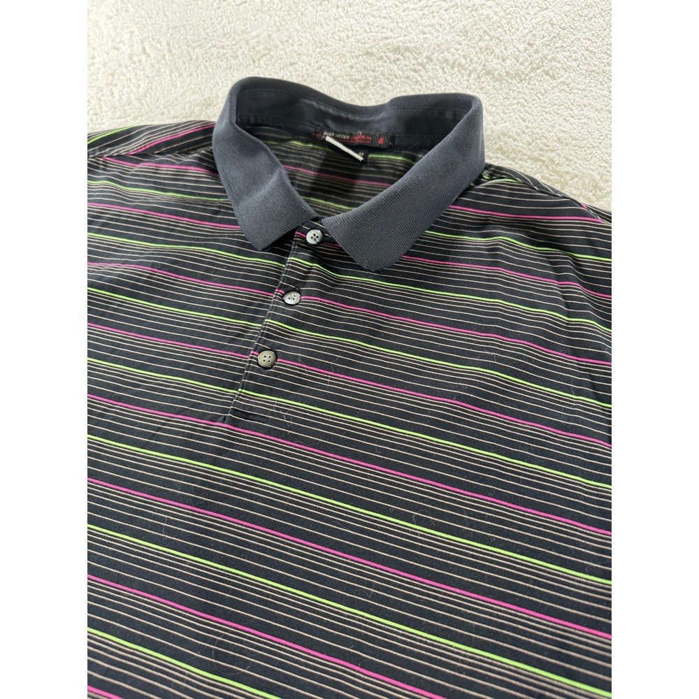 Y2K Nike Tiger Woods Collection Dri-Fit Striped‎ Golf Shirt Polo Black Multi XL
